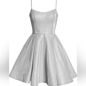 Strappy silver short prom homecoming quince wedding guest dress